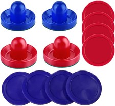 Air hockey pushers and pucks - and,