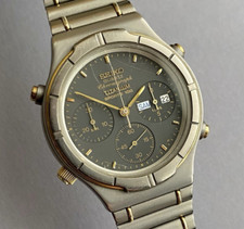 SEIKO 7A38-7130 Sports 100 Chronograph TITANIUM Black Dial Vintage 1986