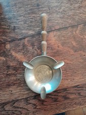 Antiker Aschenbecher Fein Zinn Stempel Holzgriff