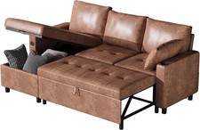 Schlafsofa 3-in-1 Umschaltbare Chaiselongue Sofa mit Bettkasten & Tassenhalter