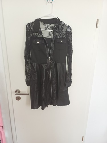 Schwarzes leder spitzenkleid - schwarzes,