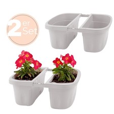 2er Set Blumen Kasten Beidseitig Balkon Geländer Halterung Doppel Weiß 40 cm