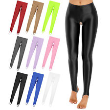 DE Damen Öl Glänzend Offene Schritt Leggings mit Steigbügel Leggins Hose Party