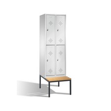 Garderobenschrank, 2x2 Fächer a 40cm, Holzbank untergebaut, Korpus Lichtgrau