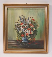 Original K. Wiedenmann Öl Gemälde Blumen Stillleben Blumenstrauß in Vase 1956