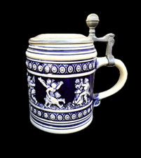 Bierkrug Keramik Zinndeckel