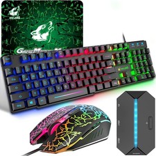 Gaming Tastatur und Maus Set mit Adapter, QWERTZ German Layout Farbbeleuchtung