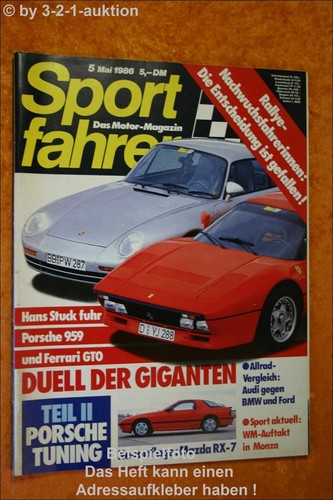 Sportfahrer porsche 959 - 5/86,