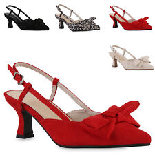 Damen Slingpumps Stiletto Schleifen Spitz Leder-Optik Schuhe 841585 Trendy Neu