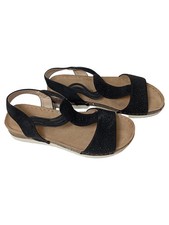 LAURA BERG Sandalen Damen Gr. 41 Schwarz Casual Strasssteine Sommerschuhe
