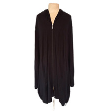 Damen Lange Jacke Schwarz Kapuze Taschen Casual C857C Gr.-XL- passt L,44,46