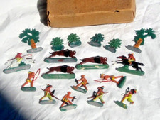 18 ANTIKE BEMALTE BLEI / ZINN  FIGUREN MINIATUREN "BÜFFELJAGD" HEIDE, SCHNEIDER?