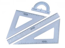 STAEDTLER Geometrie-Set 4-teilig groß Lineal Winkelmesser Geodreieck transparent