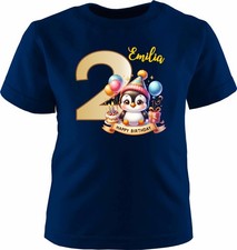 Kinder T-Shirt kurzarm HAPPY BIRTHDAY PINGUIN mit Geburtagszahl und Name
