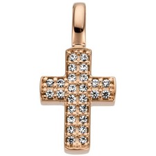 Kreuz 585 Rotgold viele Brillanten 14 Karat Damen Kettenanhänger 15x7 mm klein