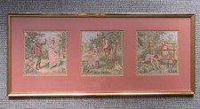 3 Webbilder Tapisserie Gobelin im Rahmen Handarbeit Wandbild Webstoff Teppich 