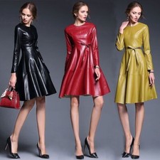 Luxus Neu Damen Leder Kleid