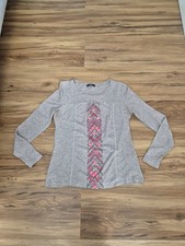 Biba Damen Langarmshirt mit Steinchen und Pailletten Muster Gr.  XS Grau