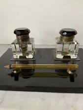 Tintenfass Schreibtischgarnitur Art Deco +reserve 3te Tintenfass Stift Antik