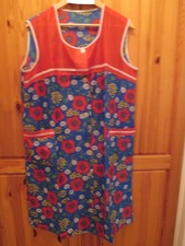 Schürze DDR Kittelschürze Dederon  rot blau Gr. 44 - 46 s.Maße! wenig getragen