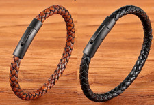 Echtleder Armband Edelstahl Schließe geflochten Männer Herren