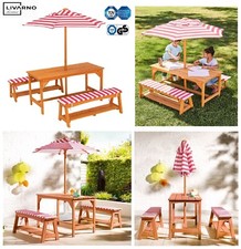 Kinder Sitzgruppe Livarno Kinder Gartentisch-Set 2 Bänken Auflagen & Schirm NEU