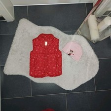 Neu frühling Set 86 92 Leichtsteppweste rot Herz❤️weste Mütze disney Minnie Maus