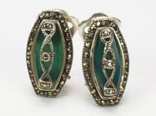 Antike Ohrclips 925 Sterling Silber Markasit und grünem Achat Art Déco; K118