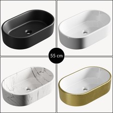 Keramik Aufsatzwaschbecken Oval 55 cm rund in Schwarz, Gold, Weiß & Marmor Weiß