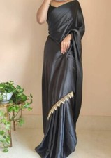 Schwarz Sari Bollywood Sari Bluse Designer Saree Hochzeit Indien Seide Sarees