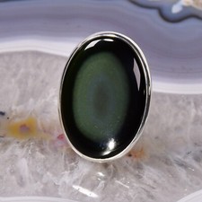 Regenbogenobsidan Ring, 925er Silber, Edelsteinring (22410), Obsidian