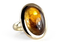 Ring Turmalin oval Cabochon ca 9 ct 750 Gelbgold Handarbeit Gr 52 [BRORS 19638]