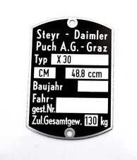Puch X 30 Rahmen Typenschild Typ Schild Original