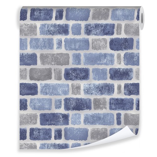 Vliestapete blau ziegel - blau,