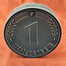 Spardose Sparschwein Sparen 1 Pfennig Blau Ø ca. 15,5 cm Höhe ca. 4 cm Rartität