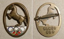Emaillierte Broschen-Anstecknadel Pferdesport / Reiten Olympia 1936