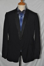 SMOKING schwarzes Dinnerjacket Schalkragen Handarbeit Gr.94 46L schlank