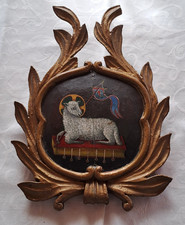 Antike Volkskunst 18 Jahrhundert Lamm Gottes mit antikem Handgeschnitzten Rahmen