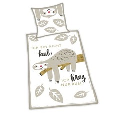 Set Bettwäsche Faultier Bettbezug 135 x 200 Kissen 80 x 80 Baumwolle h:)ppy life