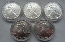 Silber Dollar American Eagle 1986 - 1990 5x 1 oz USA Unzen 999 Ag