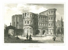 Trier Porta Nigra Original Stahlstich Poppel 1843