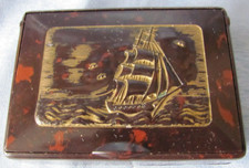 Bakelit Deckeldose Tabakdose Verpackung maritimes Motiv marmorierter Farbton 