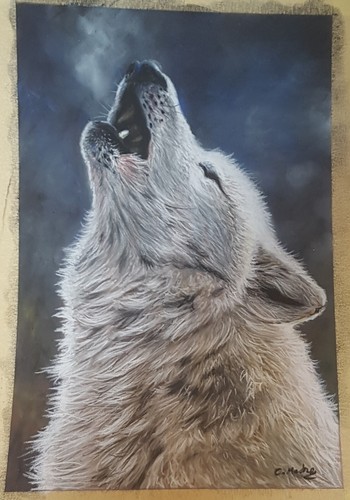 Original pastel painting wolf - painting,
