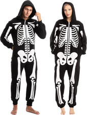 Halloween Skelett Unisex Onesie Pyjama Einteiler Jumpsuit Kostüm Cosplay