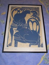 " Woodblock Print 2 Cats On
