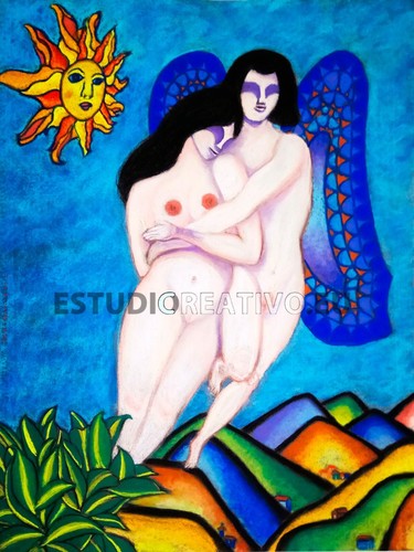 Eros pastellmalerei 50x65 cm - pastellmalerei,