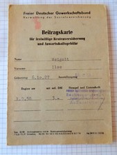 Historischer Ausweis: Freier Deutscher Gewekschaftsbund DDR 1958 