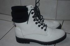 Graceland Amy-Stiefel Kampfstiefel Stiefel Stiefelette Lack weiß Gr. 41 getrage