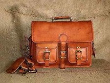 Herren Original Braune Vintage Leder Schultertasche Laptop Bag Aktentasche Damen