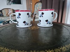 Kitchencraft 2 Porzellan Kaffeebecher Scotch Terrier. England.  2 Untersetzer